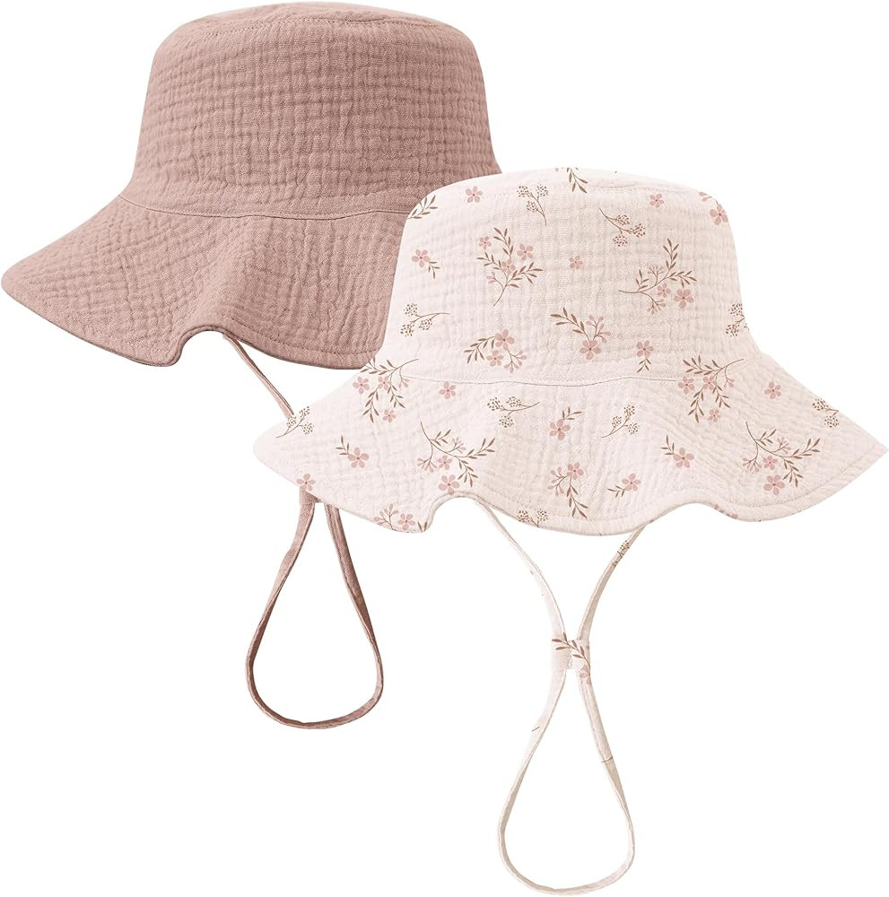 Konssy 2 Pack Muslin Baby Sun Hat UPF 50+ Sun Protection Baby Bucket Hat Summer Beach Hats with W... | Amazon (US)
