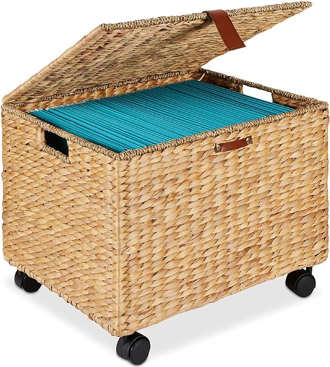 Best Choice Products Water Hyacinth Rolling Filing Cabinet, Woven Mobile Storage Basket, Portable... | Amazon (US)