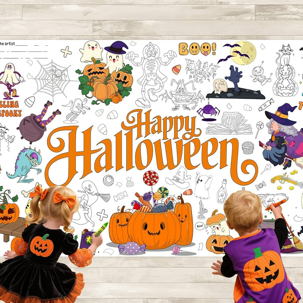 AinDen Halloween Coloring Tablecloth, 30 x 72 Inch Giant Coloring Poster Banner Sheet Page, Hallo... | Amazon (US)