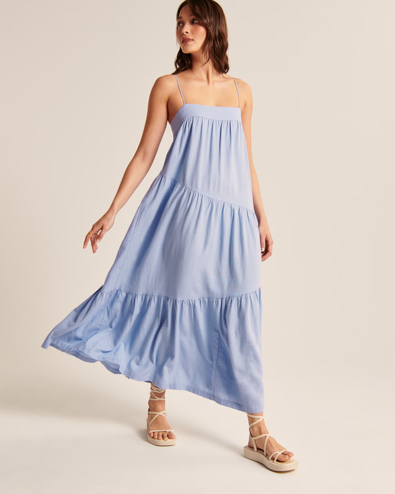 Women's Asymmetrical Tiered Maxi Dress | Women's Dresses & Jumpsuits | Abercrombie.com | Abercrombie & Fitch (US)
