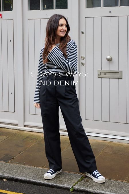 Five Day, Five Ways: No Denim

Kicking it off with a pair of tailored trousers, striped top with extra sleeves, Converse lift and a smart coat to pull it all together 

#LTKfindsunder50 #LTKstyletip #LTKworkwear