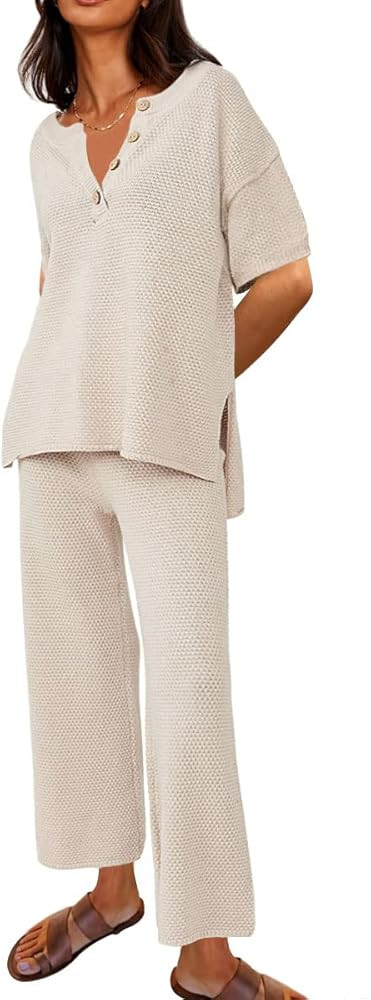 LILLUSORY Womens 2023 Spring Trendy 2 Piece Lounge Sets Cozy Knit Sweater Short Sleeve Slouchy Lo... | Amazon (US)