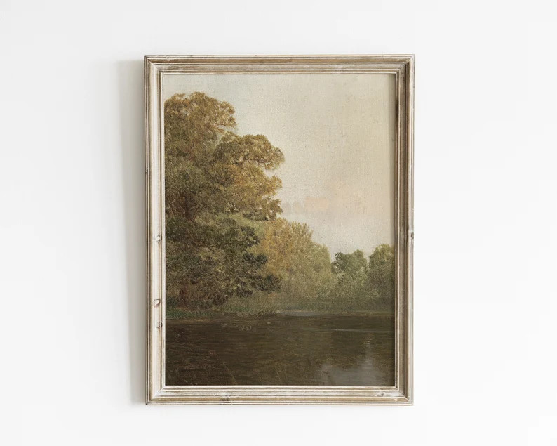 French Country Wall Decor, Vintage Landscape Painting, Neutral Green Landscape Print, Muted Lands... | Etsy (US)