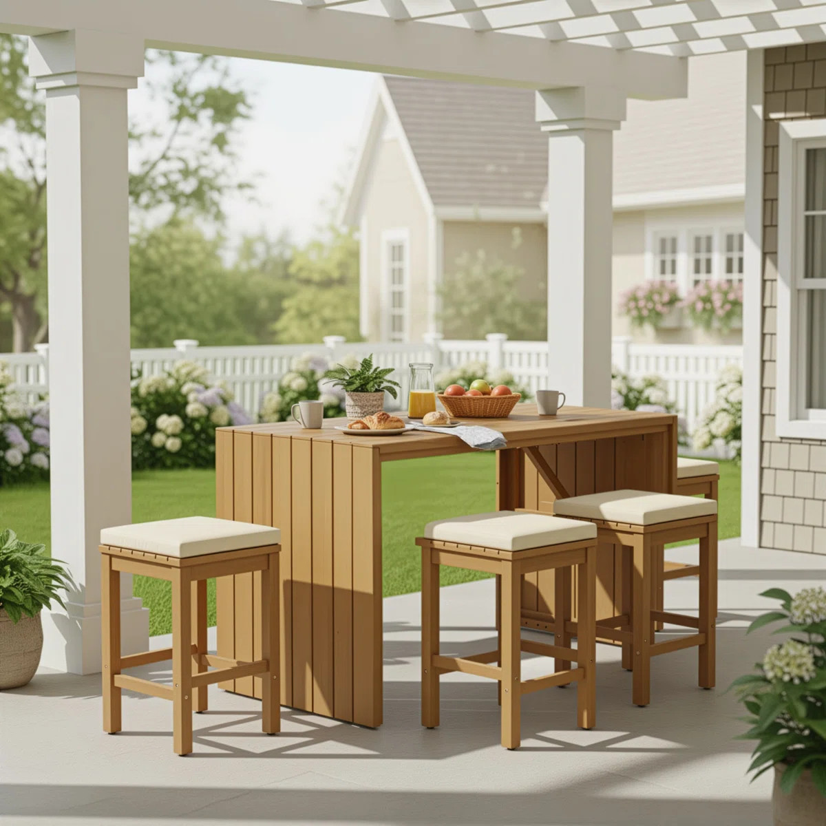 5-piece Acacia Wood Outdoor Bar Set With Cushions | Wayfair North America