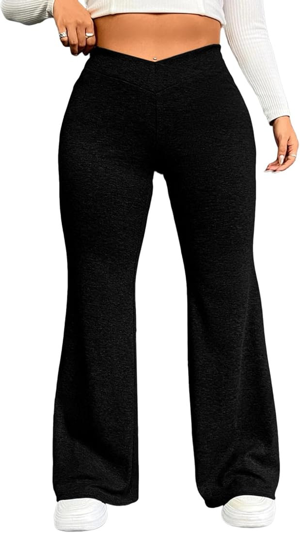 Eytino Plus Size Leggings for Women Elastic High Waisted Crossover Flare Pants Lounge Trousers(1X... | Amazon (US)