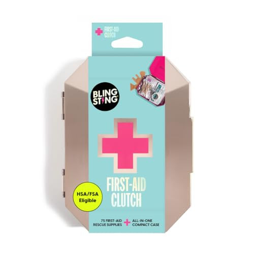 BLINGSTING First Aid Kit - 75 Essential First-aid Supplies, Bandages, Wipes, Gold Travel Case - Multipurpose Mini Emergency Kit for Women - Pink Interior - Compact & Versatile - TSA Approved (1 Count) | Amazon (US)