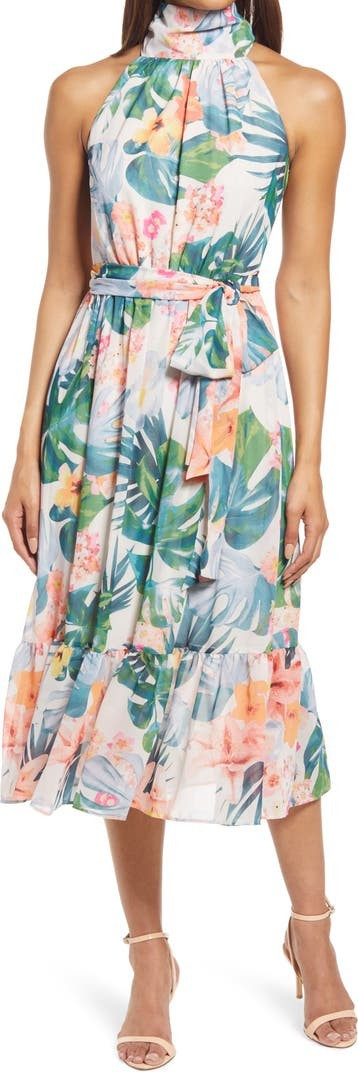 Floral High Neck Midi Dress | Nordstrom