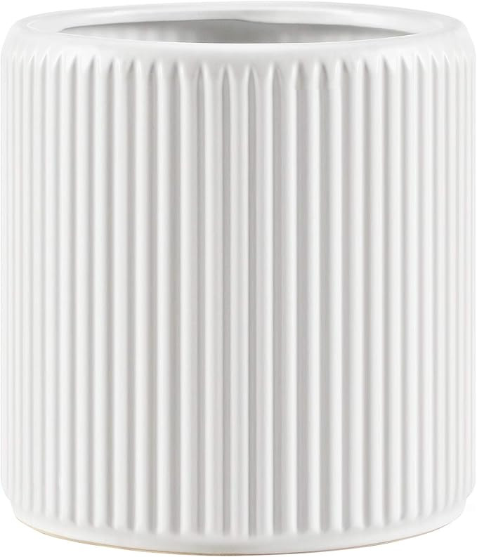 SONGMICS Ceramic Flower Pot, 10-Inch Vertical Striped Plant Pot, Planter with Drainage Hole, Remo... | Amazon (CA)
