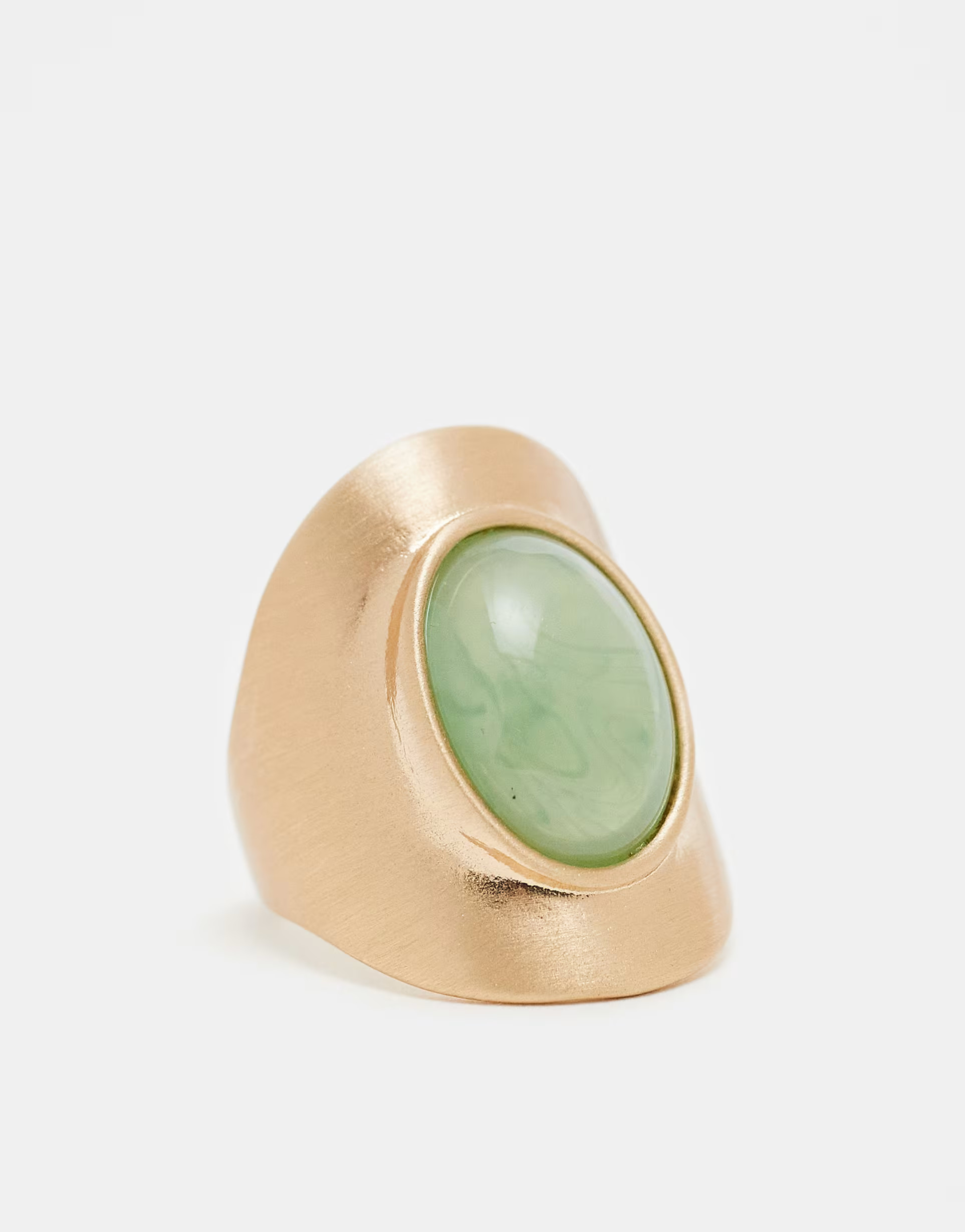 ASOS DESIGN Curve long ring with faux sage stone set in brushed gold | ASOS (Global)