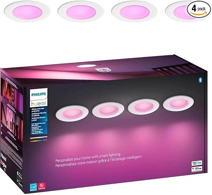 Philips Hue Smart 6 Inch LED Downlight - 4 Pack, Color-Changing, 1100LM - Control with App, Compa... | Amazon (US)