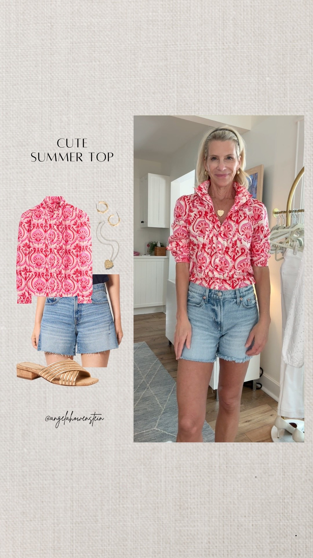 Summer basics I’m living in — cute top, denim, easy sandals.   Found similar ones for you

Summer Outfit, Cute Top, Summer Tops, casual outfit, denim shorts



#LTKOver40 #LTKShoeCrush #LTKStyleTip