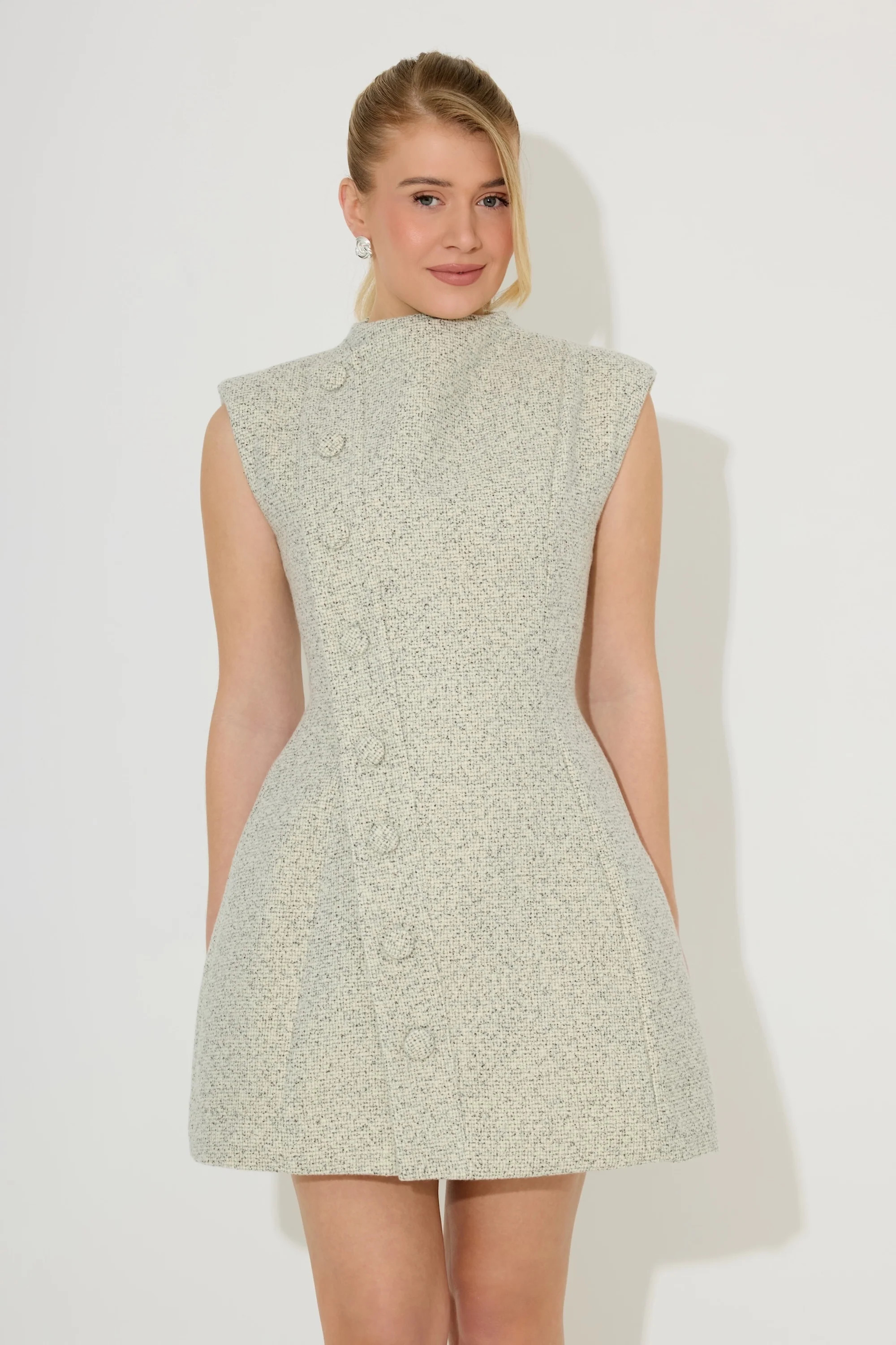 Tweed Button Detail Mini Dress | Odd Muse