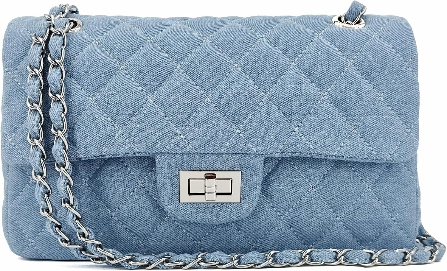 Vintage Quilted Denim Flap Shoulder Bag with Chain Strap for Women | Amazon (US)