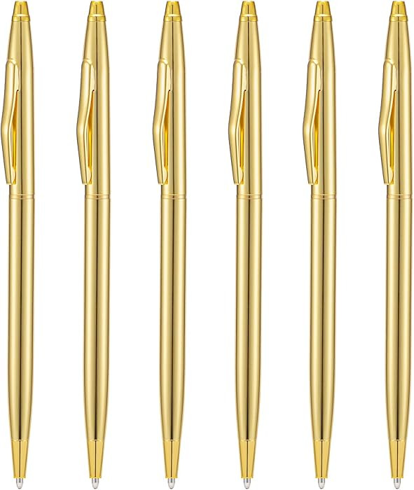 Wikult 6 Pieces Golden Slim Metal Ballpoint Pen, 1mm Medium Point Black Ink Smooth Writing, for B... | Amazon (US)