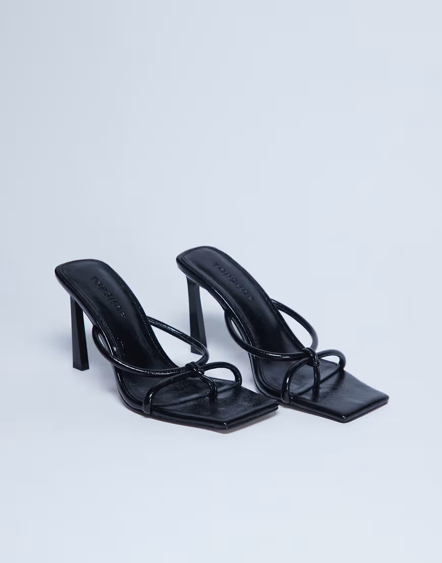 Topshop Flora strappy toe loop high heels in black | ASOS (Global)