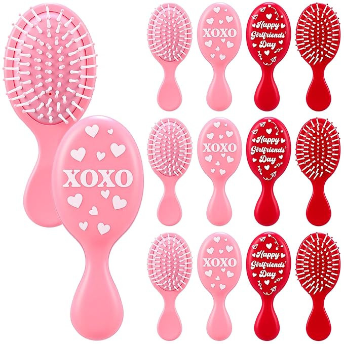 12 Pcs Valentines Mini Hair Brushes Bulk Pink Red Galentine's Day Gifts for Women Small Wet Detan... | Amazon (US)