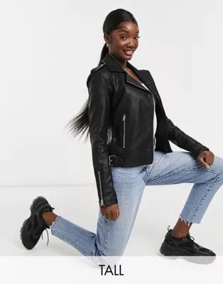 Topshop Tall - Bikerjack van imitatieleer in zwart | ASOS (Global)