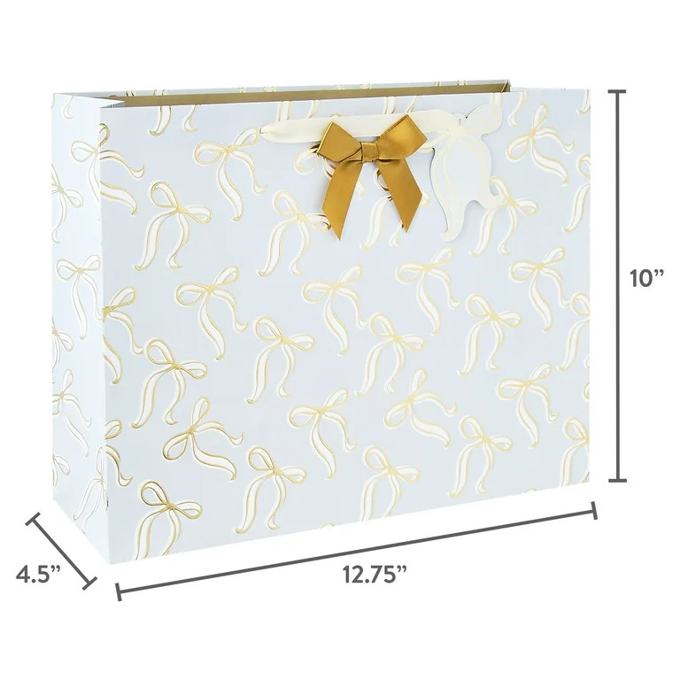 Large White and Gold Bows Christmas Paper Gift Bag, 12" x 13", by My Texas House | Walmart (US)