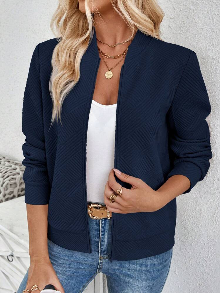 EMERY ROSE Fashionable Casual Khaki Knit Jacquard Jacket, Suitable For Commuting | SHEIN