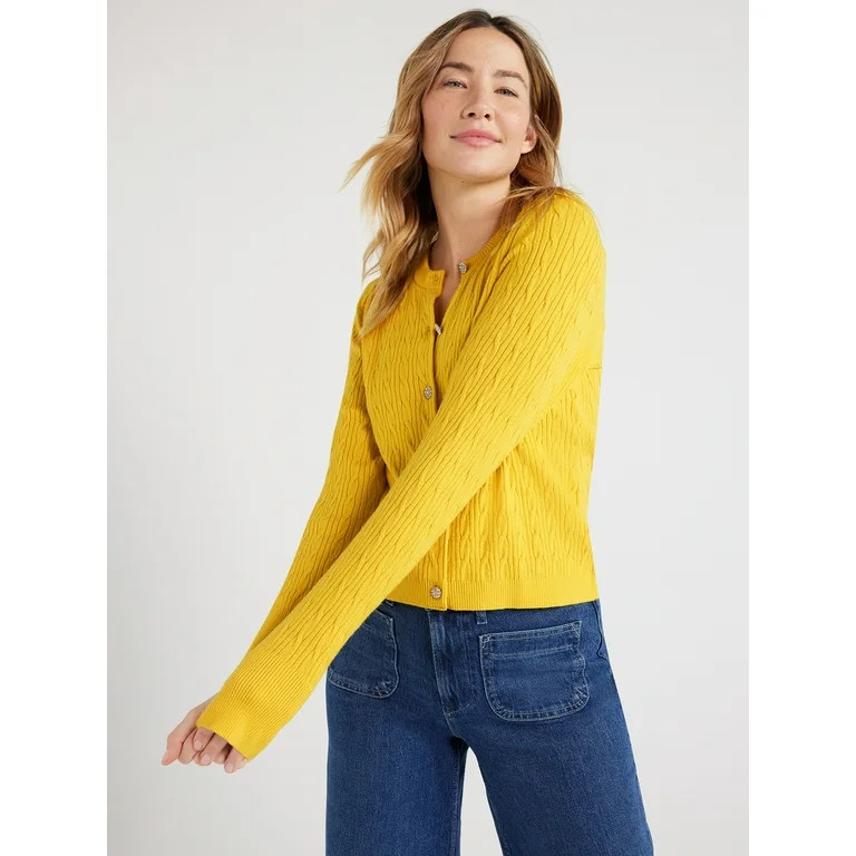 Free Assembly Women’s Cable Knit Cardigan Sweater with Long Sleeves, Lightweight, Sizes XS-XXXL | Walmart (US)