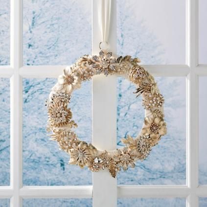Mixed Pearl and Floral Brooch Wreath | Frontgate | Frontgate