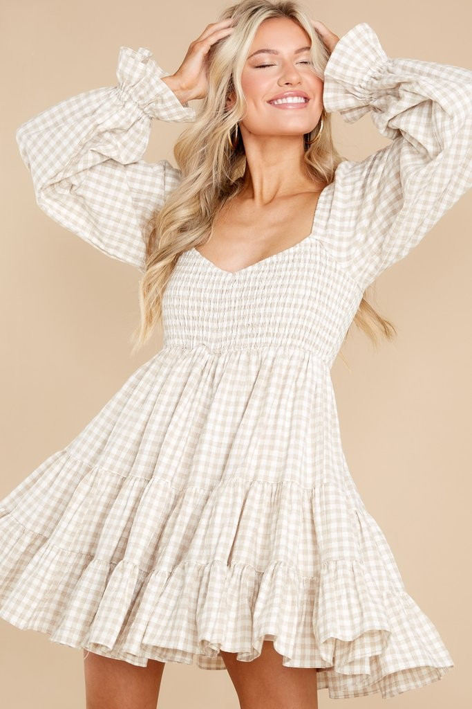 Mini Escape Beige Gingham Dress | Red Dress 