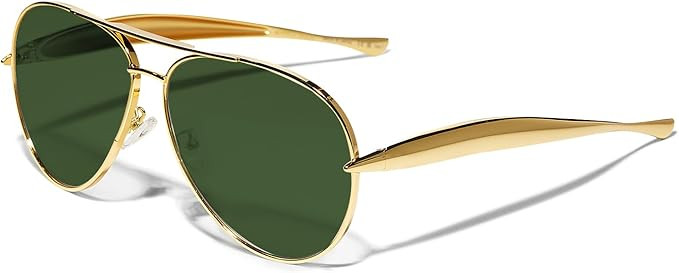 GUVIVI Retro Gold Aviator Sunglasses for Women Men, 2025 Metal Oversized 70s Aviators Sun Glasses | Amazon (US)