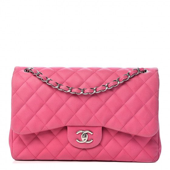Iridescent Caviar Quilted Jumbo Double Flap Pink | Fashionphile