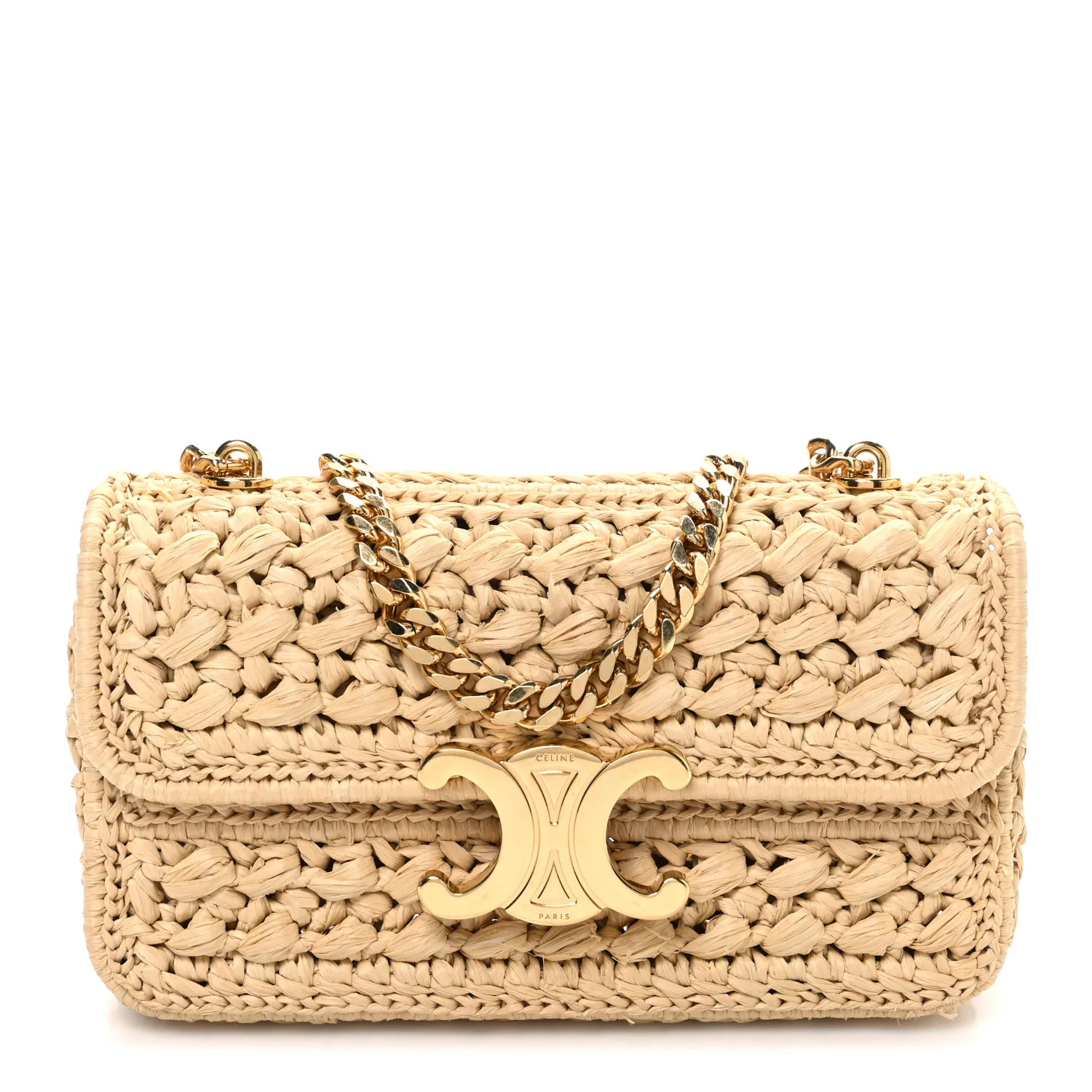 Raffia Effect Claude Chain Shoulder Bag Natural | FASHIONPHILE (US)