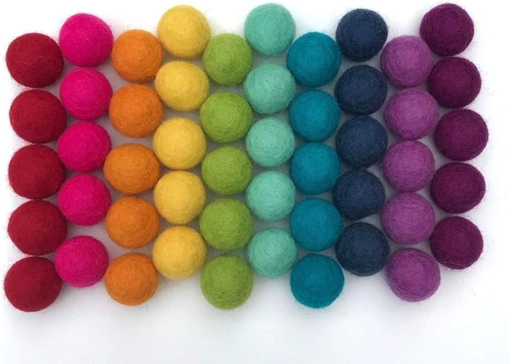 Rainbow Party - 100% Handmade Wool Felt Pom Poms - (50) Pure New Zealand Wool Felt Balls - DIY Po... | Amazon (US)