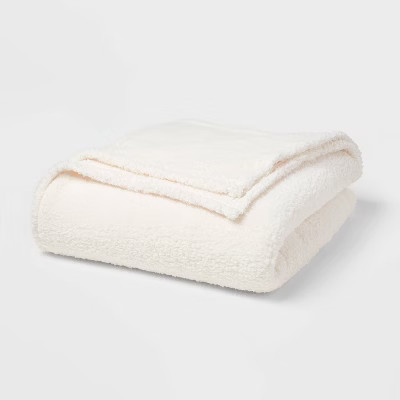 Full/Queen Faux Shearling Bed Blanket White - Room Essentials™: Midweight, Plush, Machine Washa... | Target