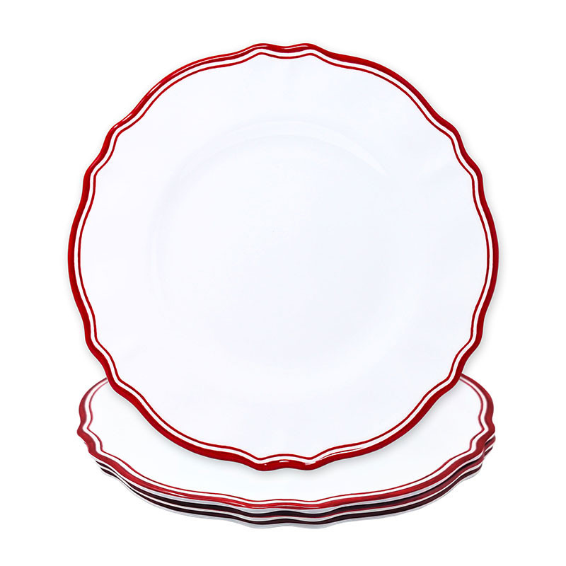 Maison Melamine Dinner Plates, Set of 4 - White/Red, Size Dinnerplate11In | The Company Store | The Company Store
