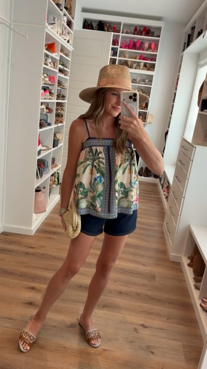 In a small top, 26 shorts, hat, sandals, bag and accessories - fits tts.

#LTKootd #LTKgrwm #LTKSeasonal