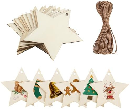 40 Wooden Stars Cutouts - Christmas Stars Decorations with 40 Pieces Twine Ropes for Kids Crafts ... | Amazon (US)