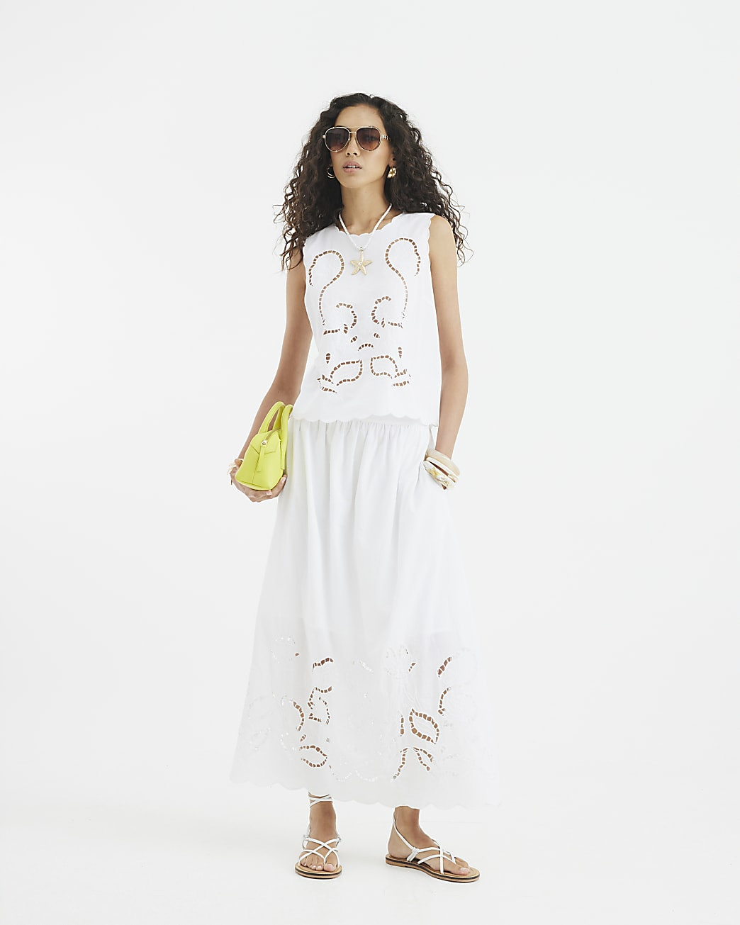 White Broderie Cutwork Maxi Skirt | River Island UK & IE