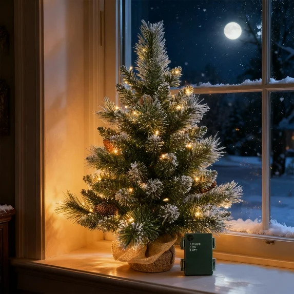 Bringstar 2FT Pre-Lit Artificial Mini Christmas Tree, Snow Tipped Tabletop Xmas Tree with 35 LED ... | Walmart (US)