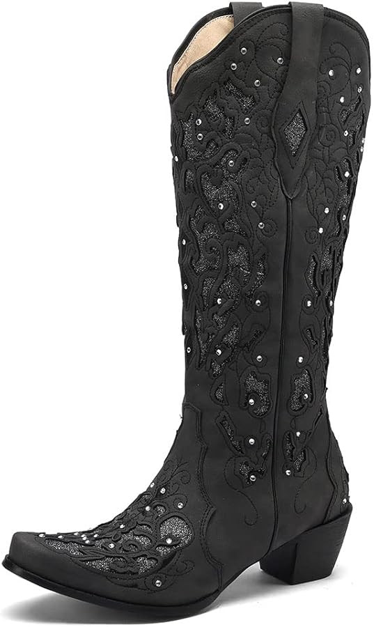 SaraIris Cowboy Boots for Women Cowgirl Boots Western Boots Chunky Heel Pointed Toe Pull On Rhine... | Amazon (US)