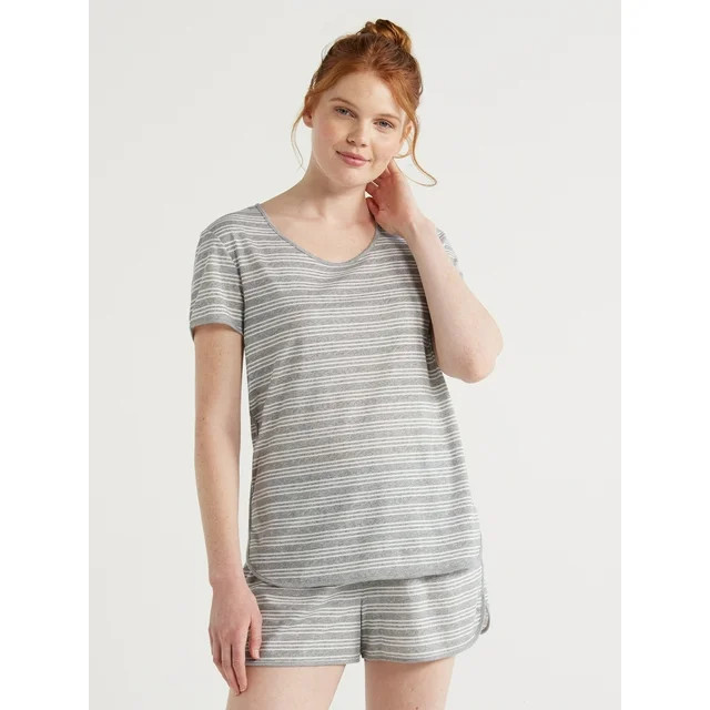 Joyspun Women's Cotton Blend T-Shirt and Shorts Pajama Set, 2-Piece, Sizes S to 3X | Walmart (US)