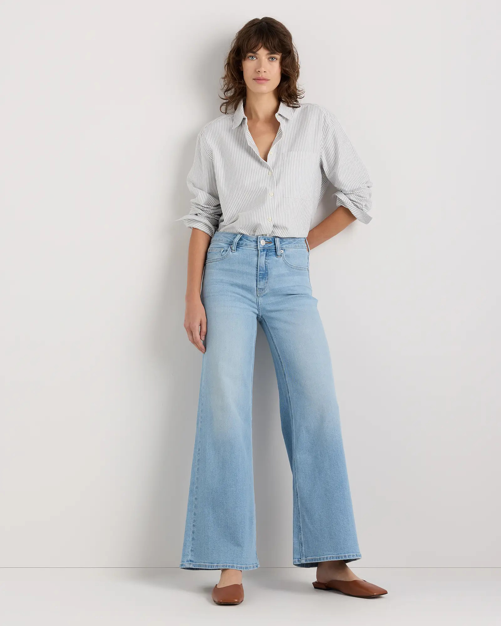 Bella Stretch Palazzo Jeans in Frosted Blue | Quince