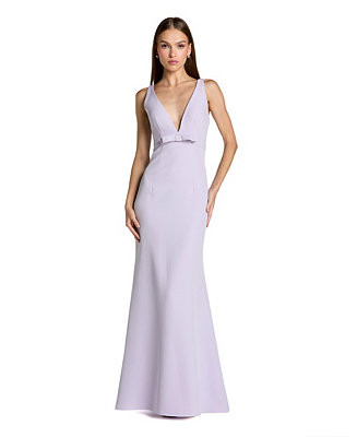 Women's Crepe Sleeveless V Neck Sheath Gown With Bow | Macy's