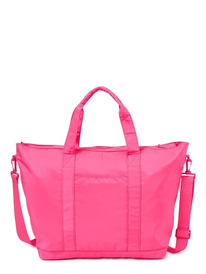 No Boundaries Women\u2019s Nylon Vacay Tote and Pouch Set, Fuchsia, 2-Piece | Walmart (US)