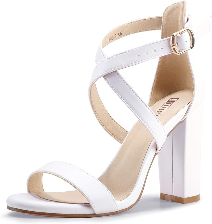 IDIFU Women's Chunky High Heel Sandal Strappy Open Toe Ankle Strap Dress Shoes for Women Bridesma... | Amazon (US)
