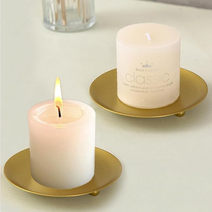 Iron Plate Candle Holder for Pillar, Decorative Iron Pillar Candle Plate, 2 Pcs, Gold Pedestal Ca... | Amazon (US)