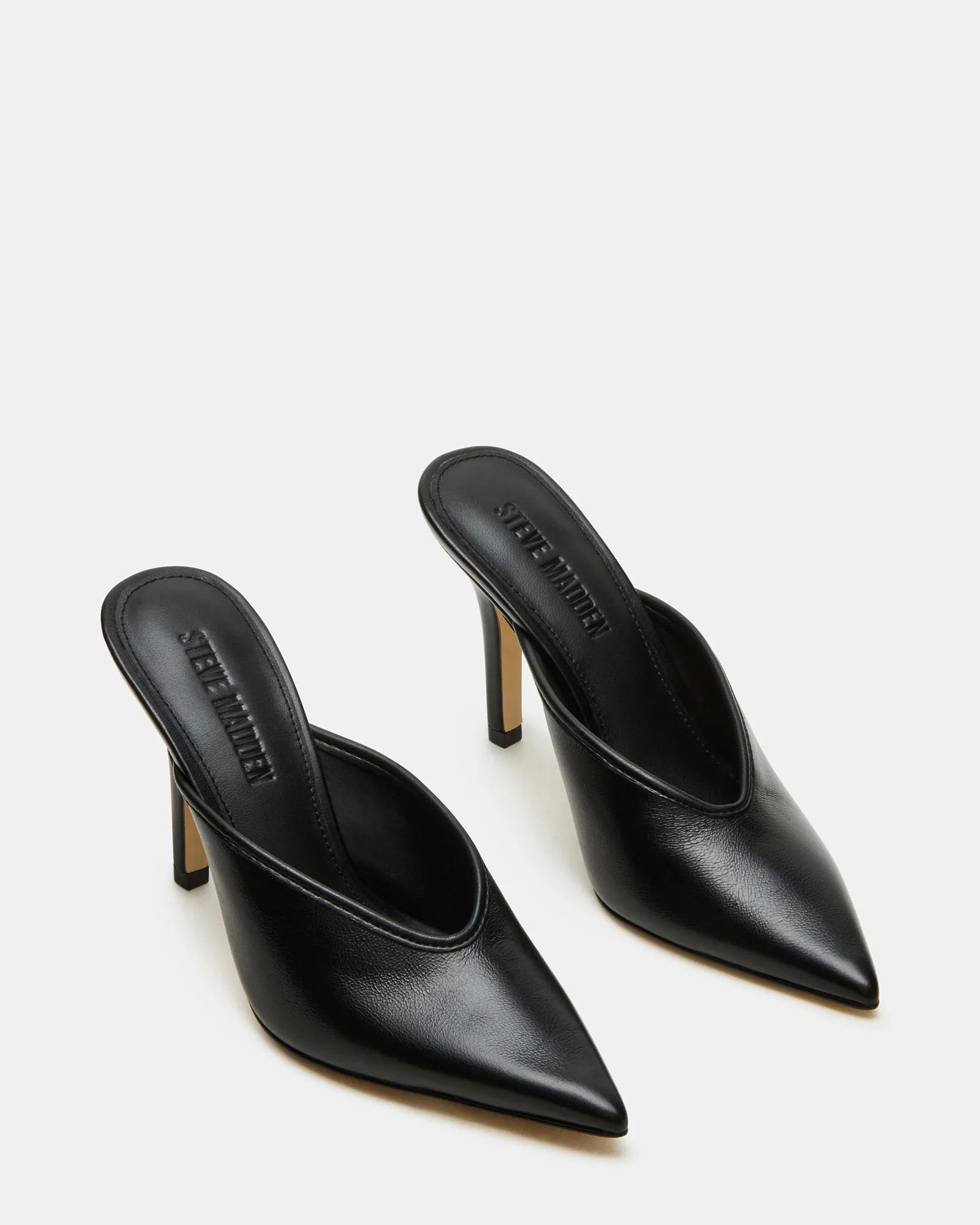 LITA Black Leather Pointed-Toe Mule Pump Women's Heel | Steve Madden (US)