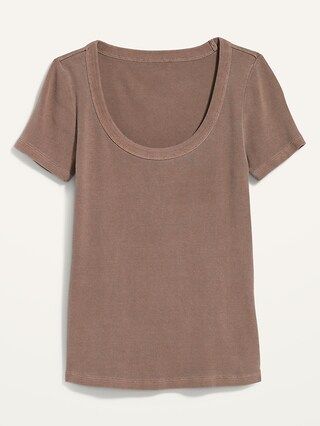 Fitted Short-Sleeve Scoop-Neck Rib-Knit T-Shirt for Women | Old Navy (US)