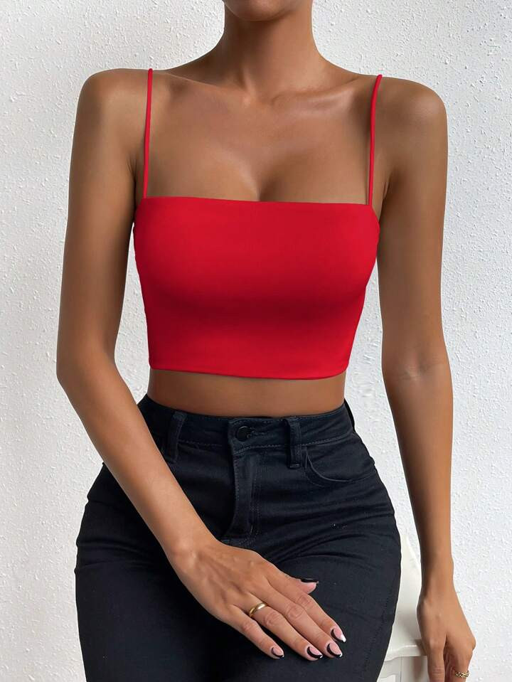 Chiquease Solid Crop Cami Top For New Year Clothes Red Tube Top | SHEIN