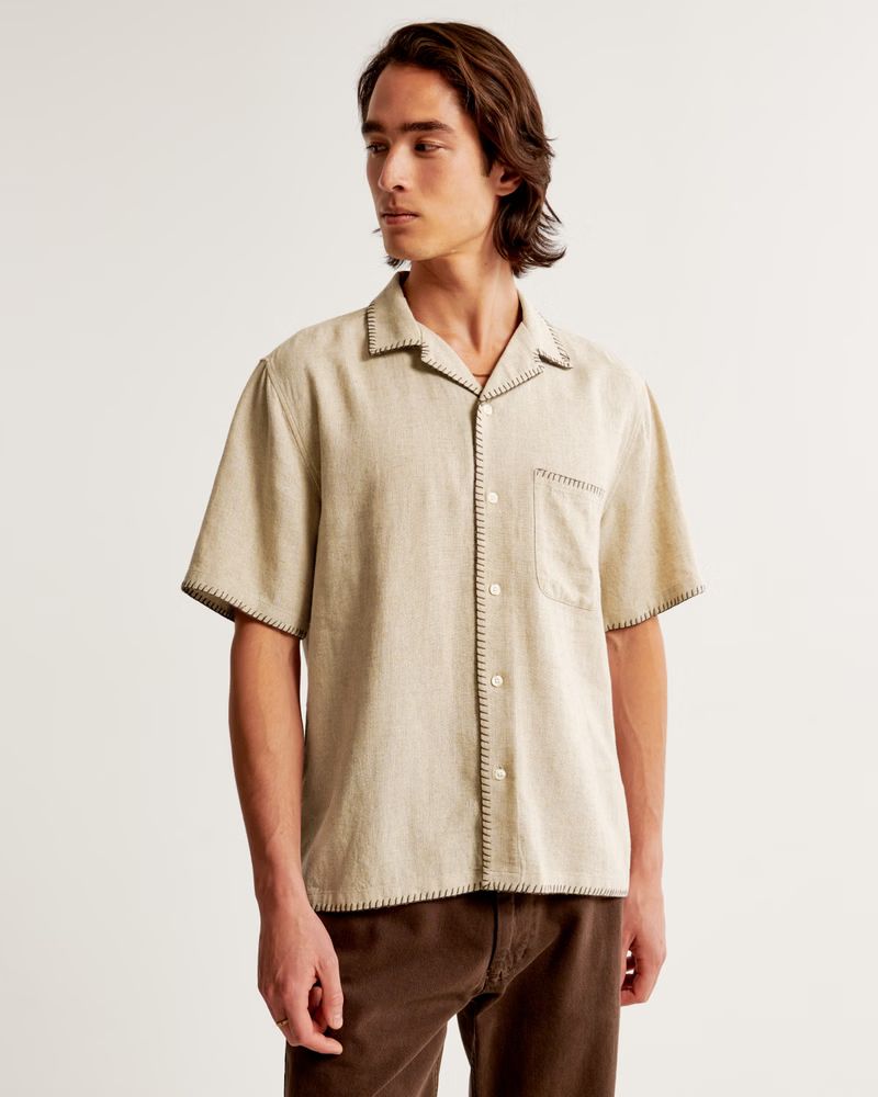 Men's Camp Collar Summer Linen-Blend Shirt | Men's Tops | Abercrombie.com | Abercrombie & Fitch (US)