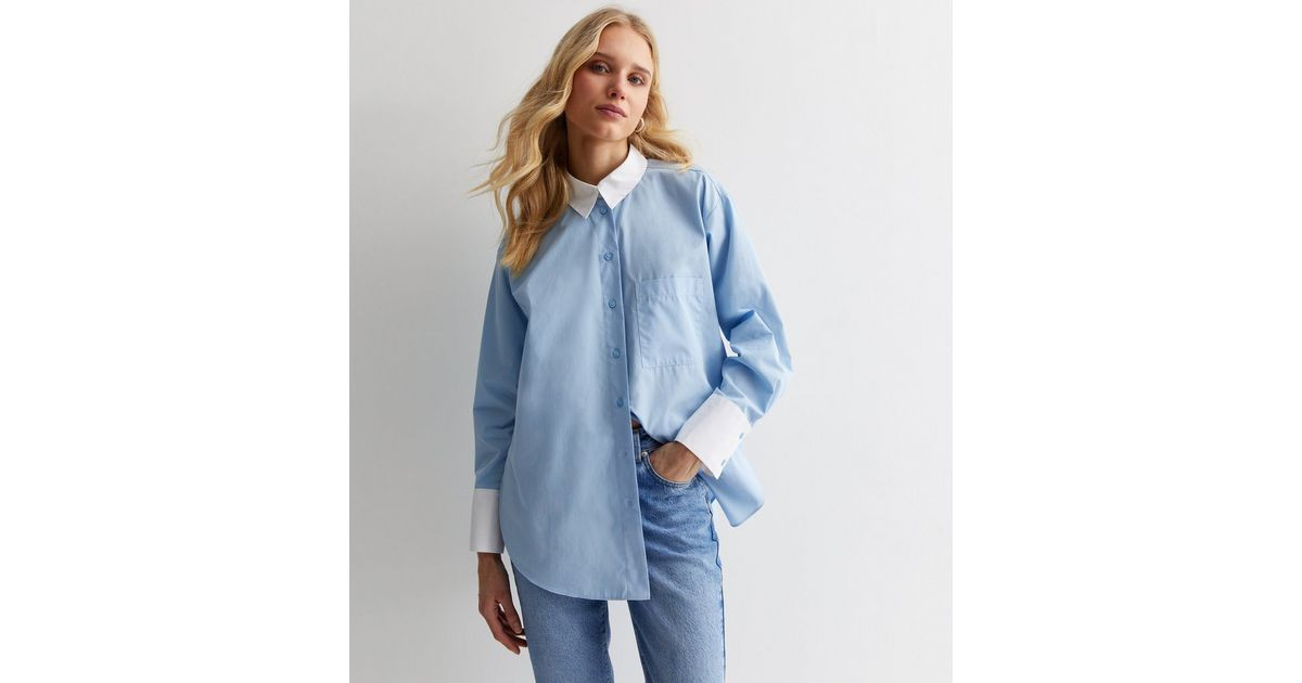 Pale Blue Cotton Contrast Detail Shirt | New Look | New Look (UK)