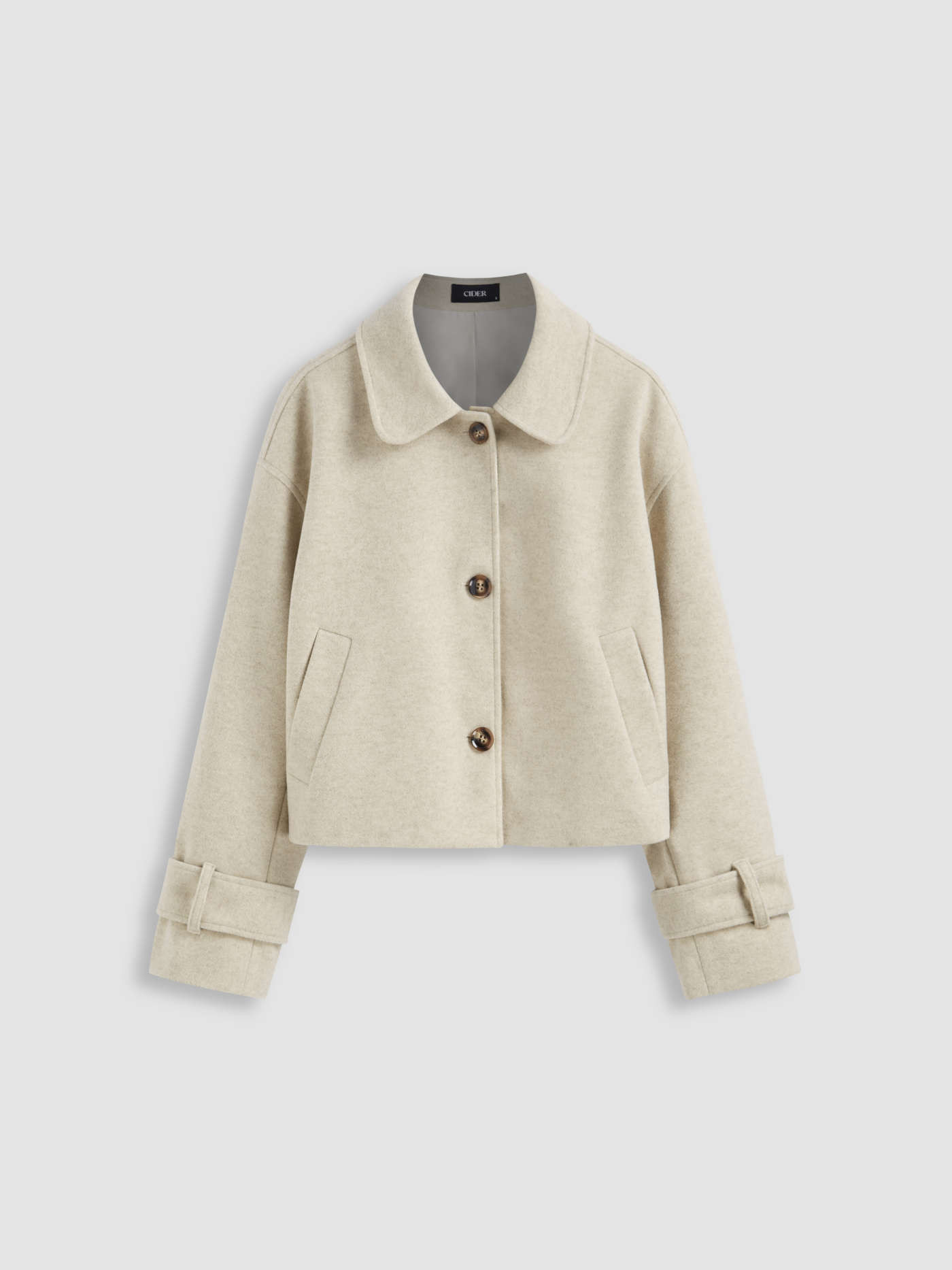 Wool-like Collar Solid Pocket Button Jacket | Cider