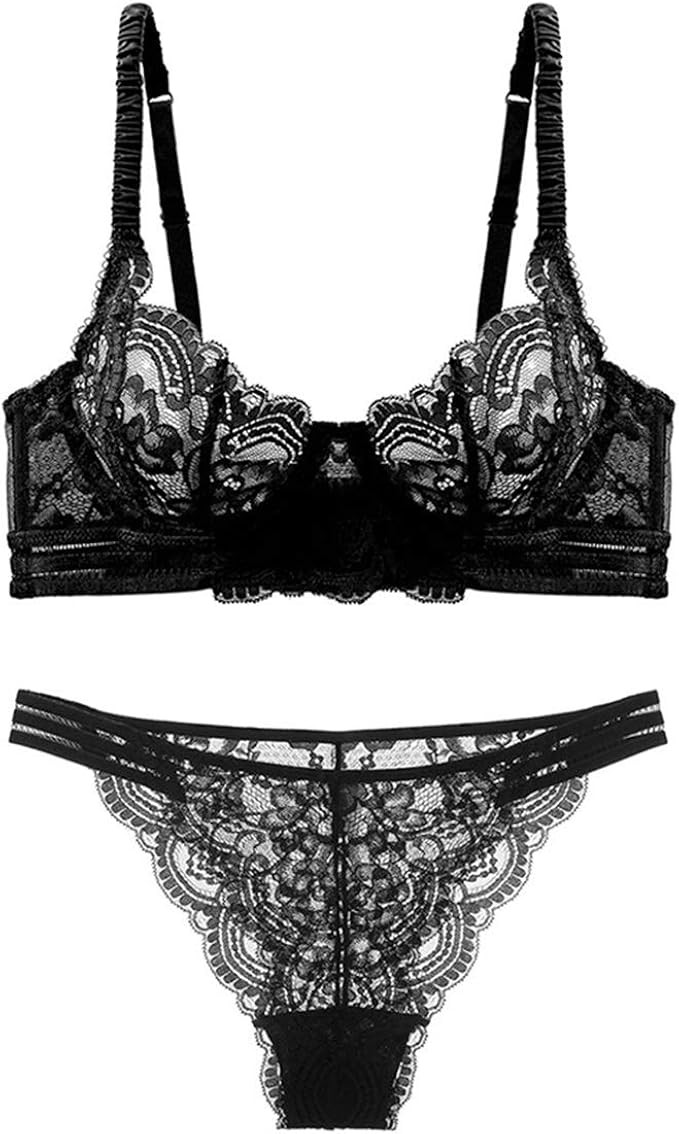 Guoeappa Women's Sexy Soft Lace Lingerie Set See Through Underwear Floral Lace Underwire Sheer Br... | Amazon (US)